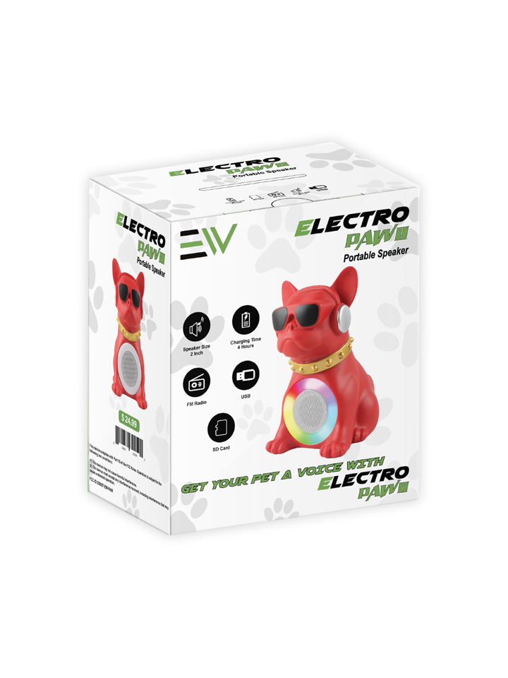 Electro Paw II - Dog Style Portal Bluetooth Speaker Small - Red