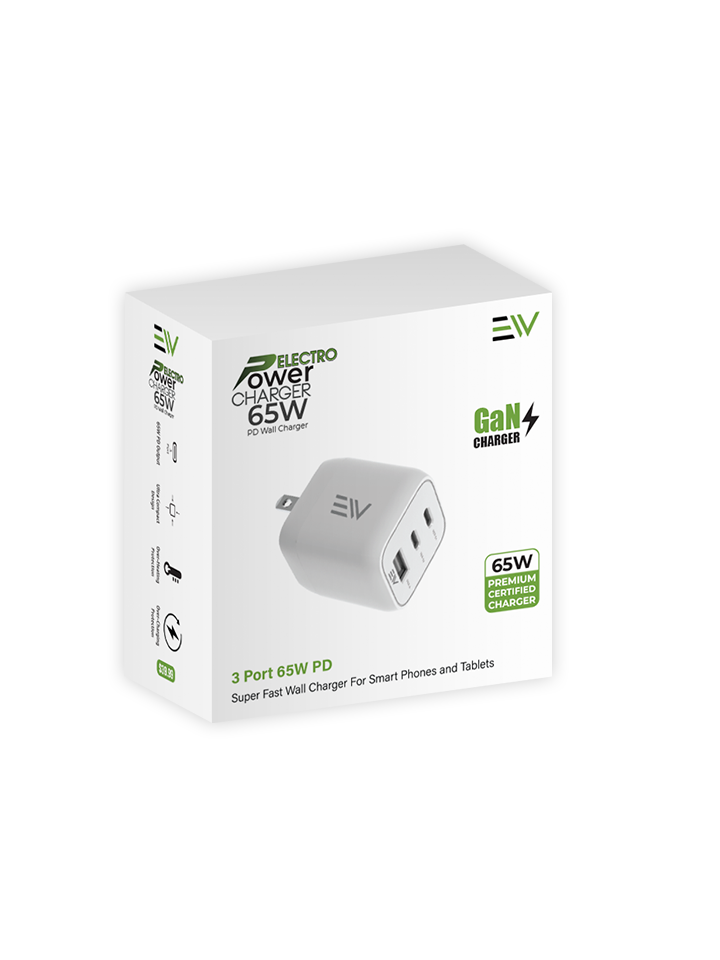 Electro Power - 65W 3 Port UL Certified Wall Charger - White
