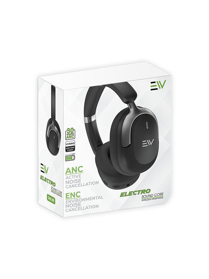 Electro Sound Core ANC & ENC with 5Mics Bluetooth Headset - Black